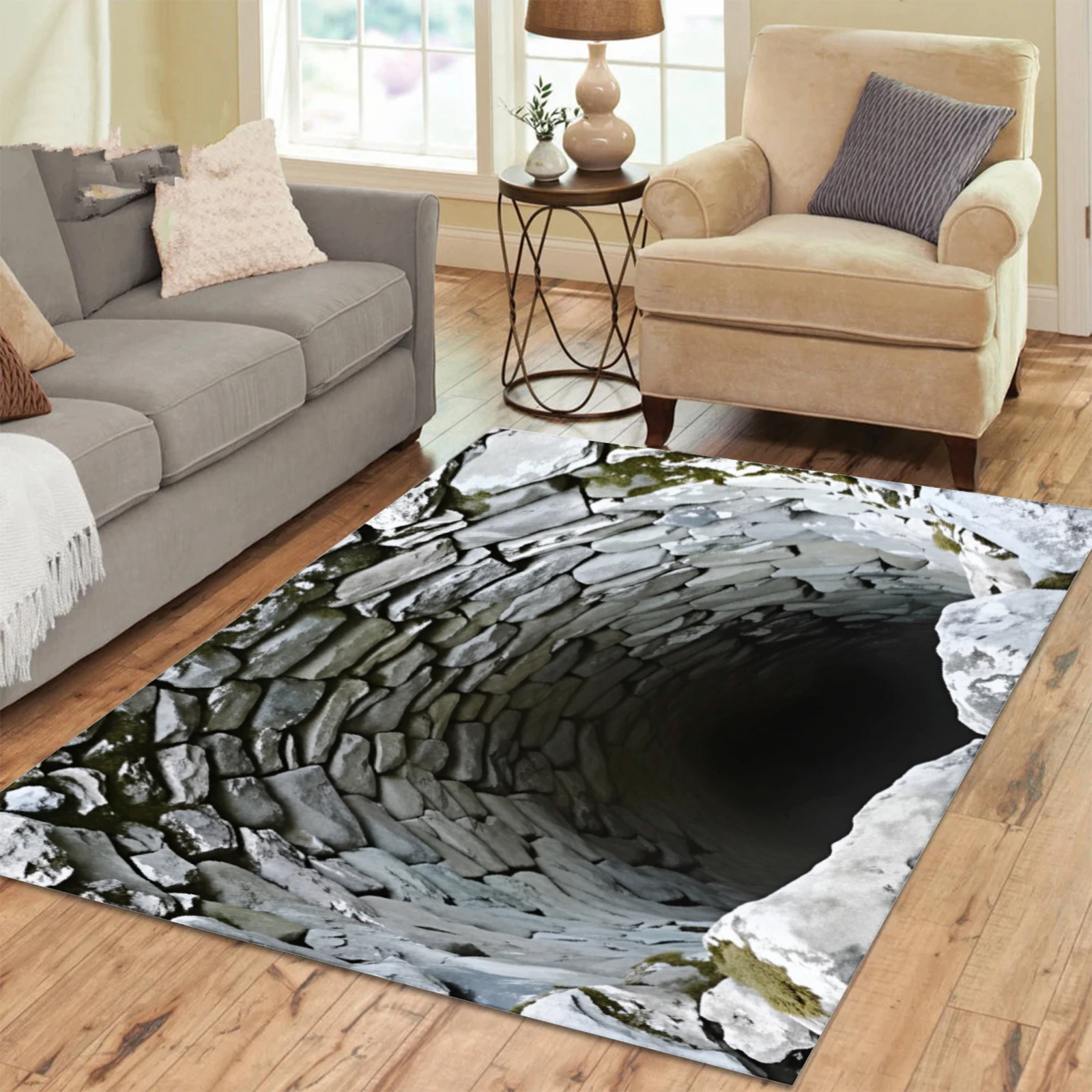 Ins 3D-Loch-Illusions-Teppich Realistischer Höhlen-Bodenteppich Waschbar Rutschfest Einzigartiger Optischer Illusions-Teppich für Wohnzimmer Beliebter Teppich Image