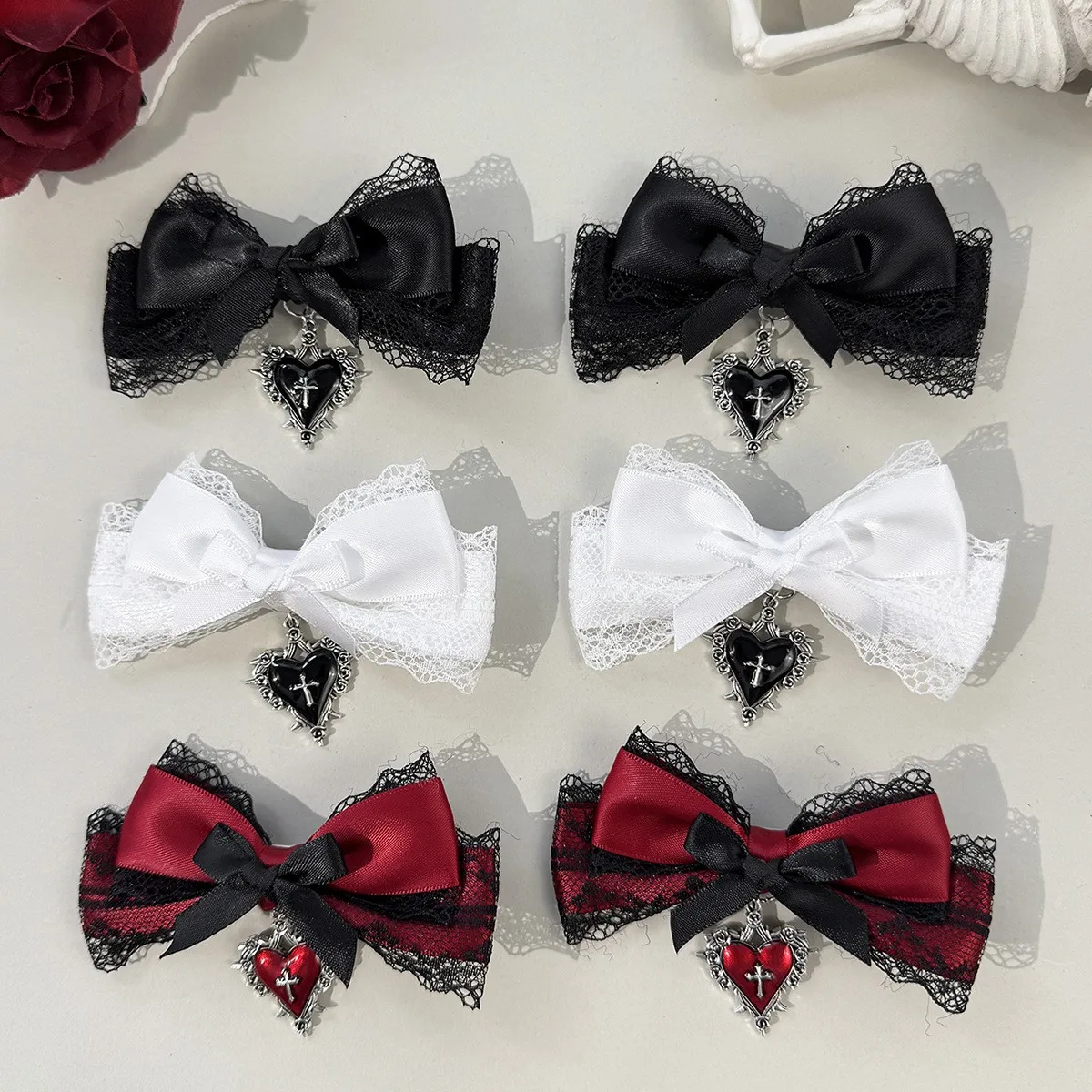 Haarspangen im Gothic-Lolita-Stil, schwarze Spitzenband-Schleife, modische Haarspangen für Damen Image