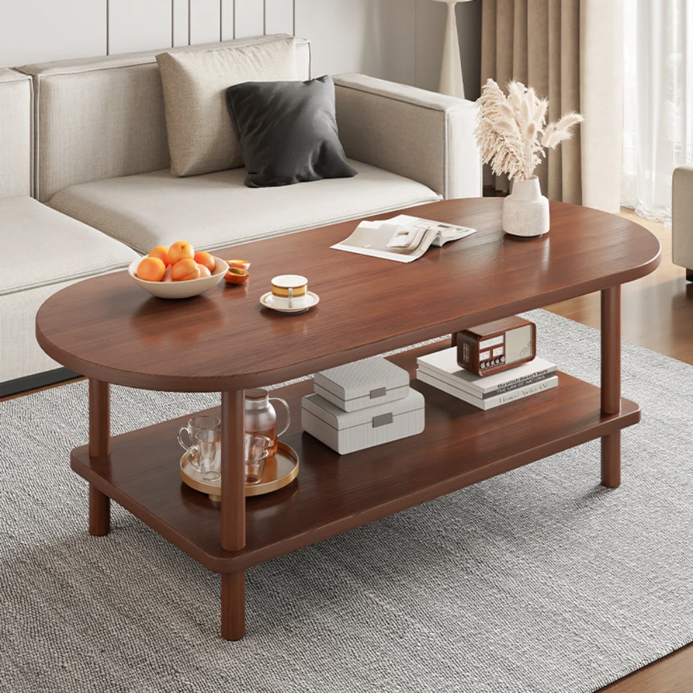 Couchtisch für Wohnzimmer, oval, für kleine Räume, Möbel für Apartments, modern, schlicht, niedriger Tisch mit doppelter Ablagefläche, leicht zu reinigen