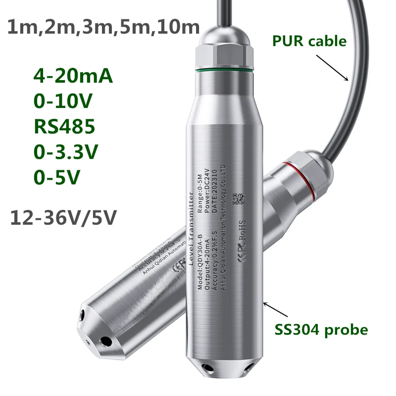1 m 2 m 3 m 5 m Tauch-Wasserstandsensor 4–20 mA Tankbrunnen Pool 0–10 V RS485-Niveausensor-Sender Image