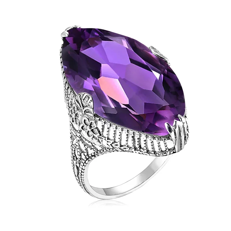 Huitan Marquise lila Zirkonia Ringe für Frauen einzigartige Eheringe Accessoires Temperament Luxus trend igen Damen schmuck Image