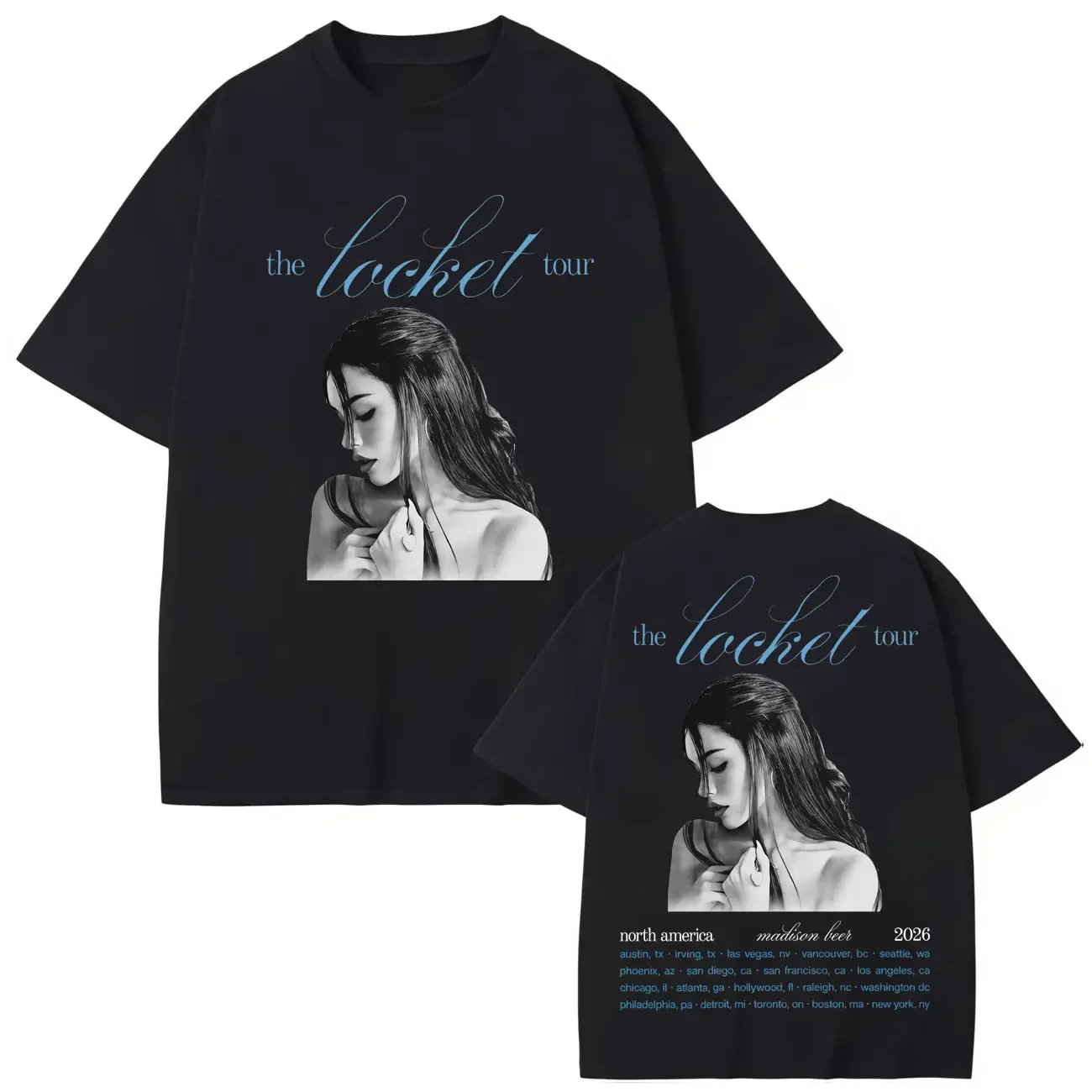 Sängerin Madison Beer The Locket Tour 2026 Grafik-T-Shirts, modische ästhetische übergroße T-Shirts für Männer und Frauen, lässiges Baumwoll-T-Shirt Image
