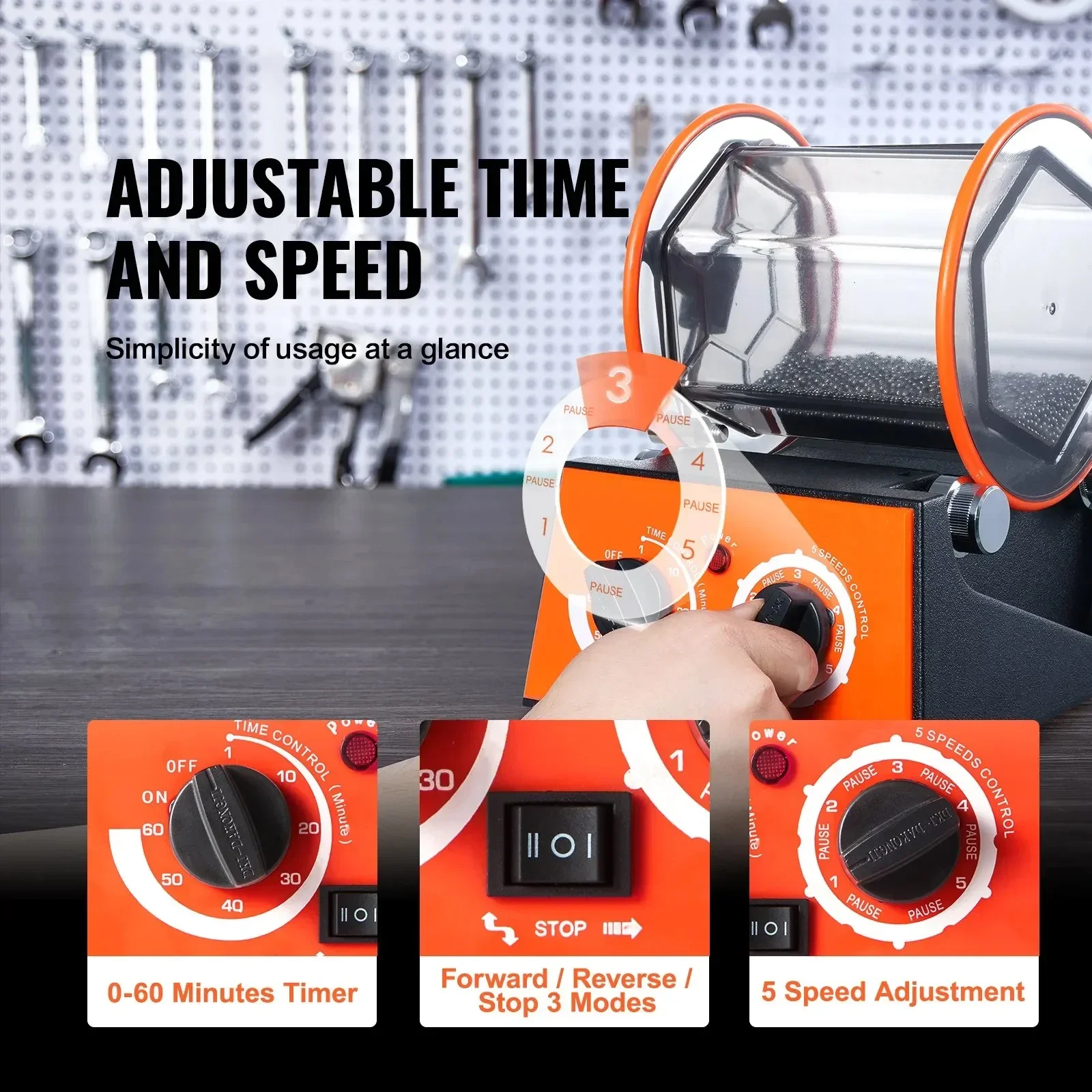 SIHAO Schmuckpolierer, 3/5kg Kapazität Mini-Rotationspoliermaschine mit 0-60 Minuten Timer, 5 Geschwindigkeiten Schmuck-Rotationsfinisher Image