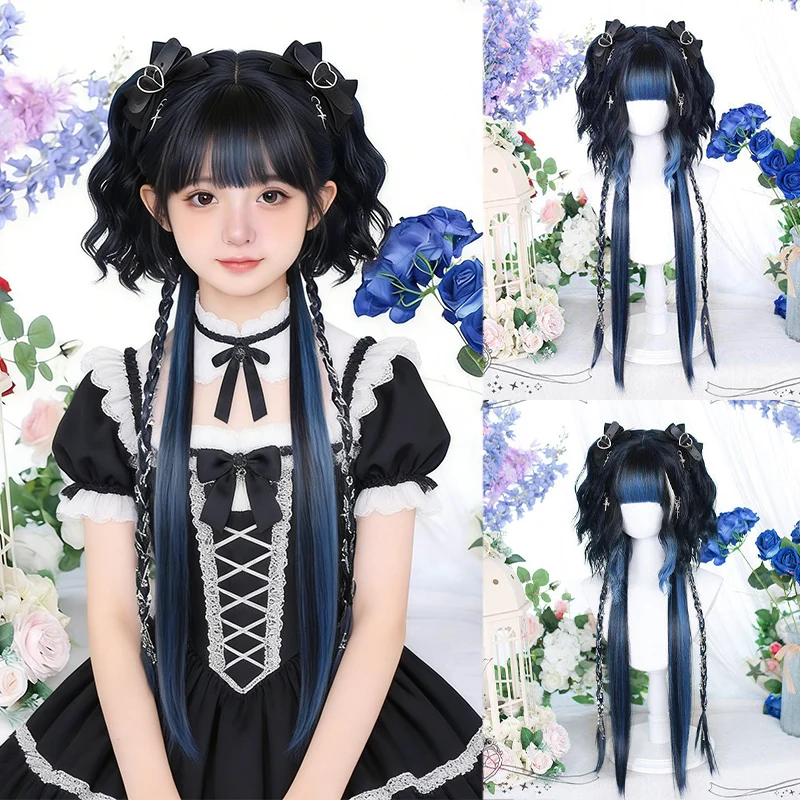 Cosplay Anime Perücke Lolita süße Loli Doppel Pferdeschwanz Tiger Mund Clip langes lockiges Haar Stirnband Lolita Image