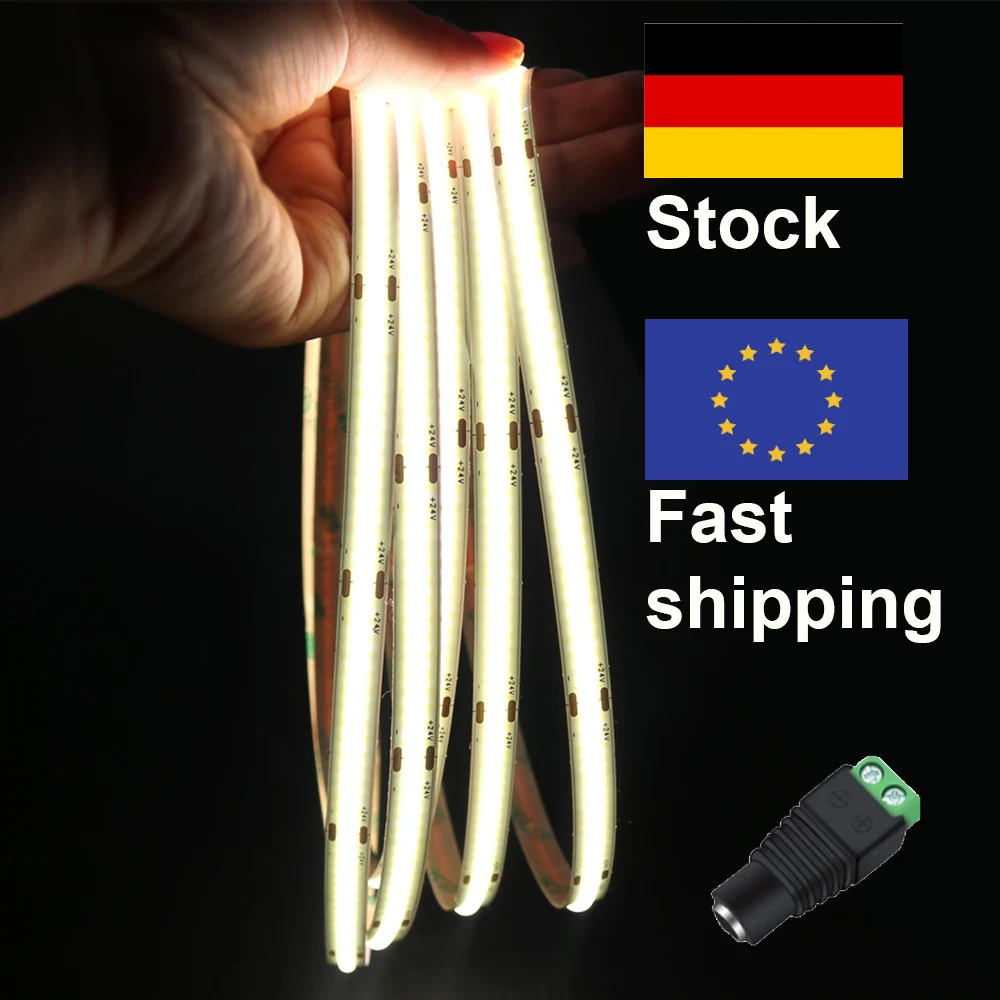 Schiffe aus Deutschland, 5 m, COB-LED-Streifen, 3 mm/4 mm/8 mm, 12 V/24 V, LED-Band-Lichtband, 480 LED/m, warm, kühles Weiß, Rot, dimmbar