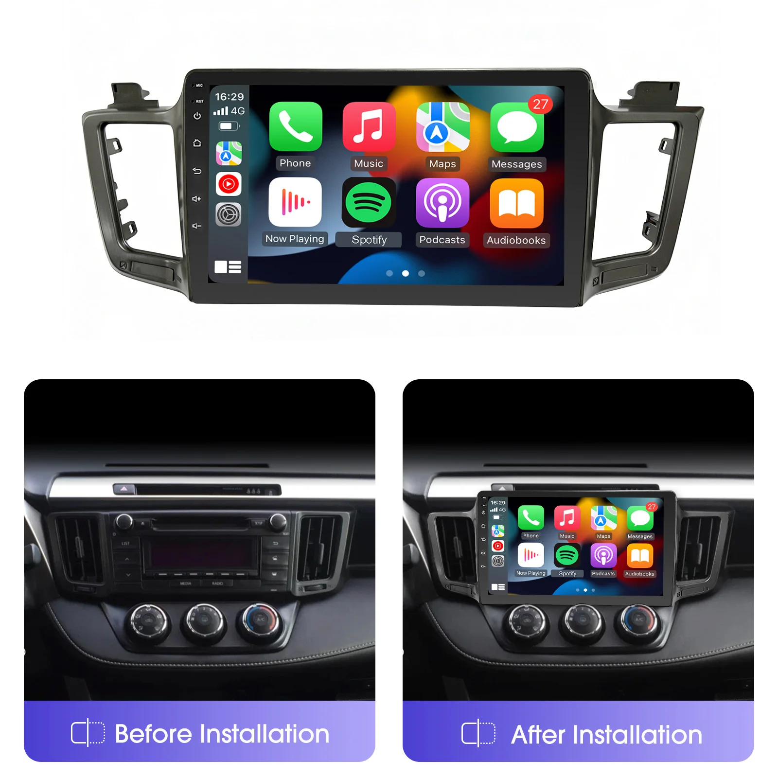 EzoneTronics 10'' Autoradio für 2013-2018 Toyota RAV4 mit Wireless Carplay & Android Auto, Unterstützt 2+32G, HD GPS, Bluetooth USB-Player Image