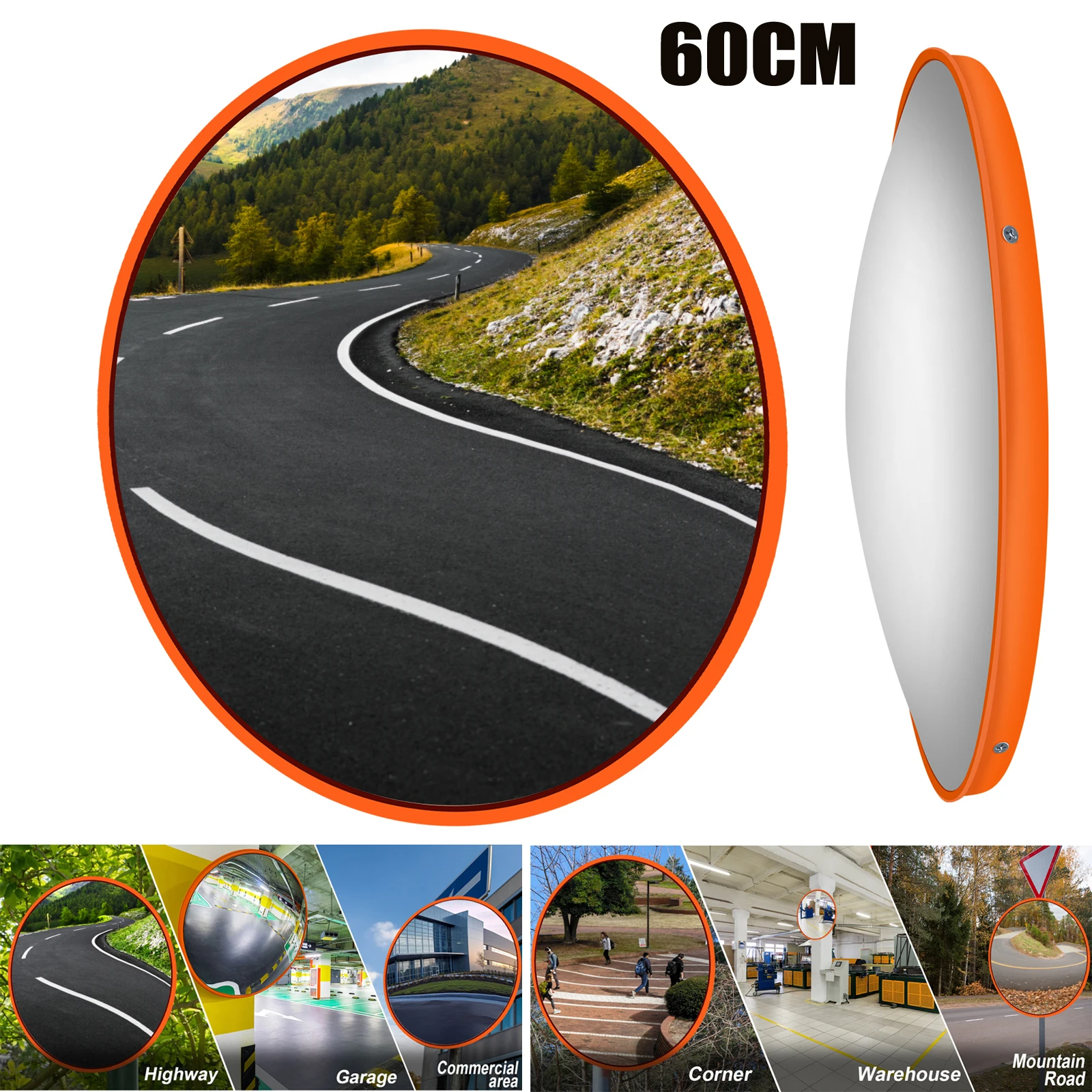 60 cm/23,6 Zoll Weitwinkel-Verkehrsspiegel, Verkehrssicherheit, konvex, für Parkplätze, Sicherheit, Geschäfte, Supermärkte Image
