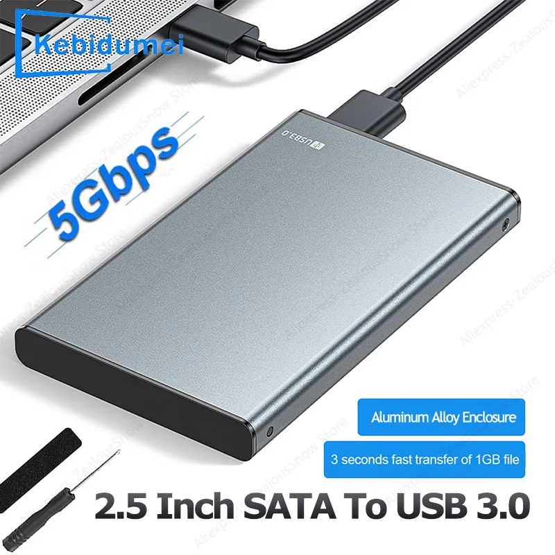KEBIDUMEI HDD-Gehäuse 2,5 SATA SSD Externes Festplattengehäuse 5Gbps USB 3.0 zu Typ-C Übertragungsgeschwindigkeit Aluminiumlegierung Festplattenbox Image
