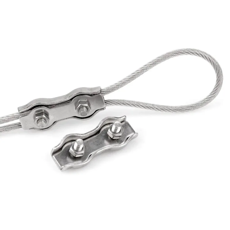 5 Stück 304 Edelstahl-Drahtseilklemmen, Doppelclip-Befestigungskabelverbinder für 2 mm, 3 mm, 4 mm, 5 mm, 6 mm, 8 mm Drahtseil Image