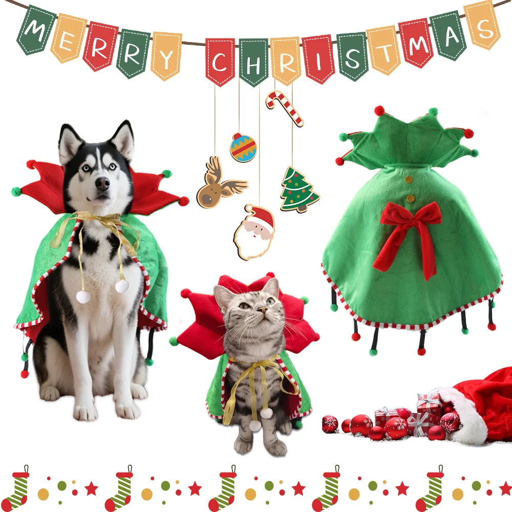 Weihnachtsoutfit für Hunde, festliches Kostüm, Katzenumhang, warm, für den Winter, Welpen, Kätzchen, Anzieh, Cosplay, Geburtstag, Festival, Urlaubsdekoration Image