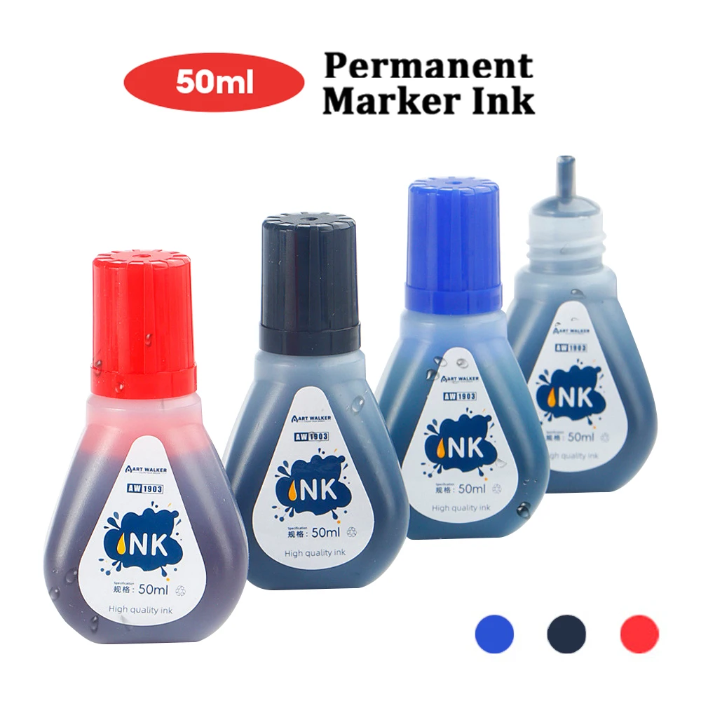1 Box 50 ml Permanentmarker-Tinte, ölig, schnell trocknend, wasserfest und lichtbeständig, nicht löschbare Marker-Tintennachfüllung, Rot, Blau, Schwarz Image