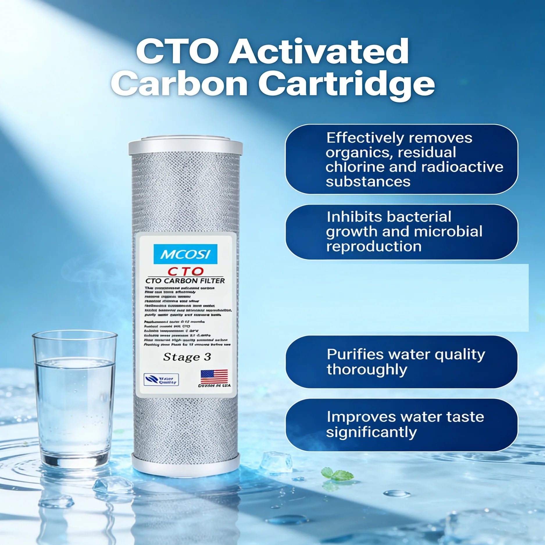 MCOSI CTO Universal-Kohlenstoff-Wasserfilter für Heimküchen und Ganzhaus-Filtersysteme