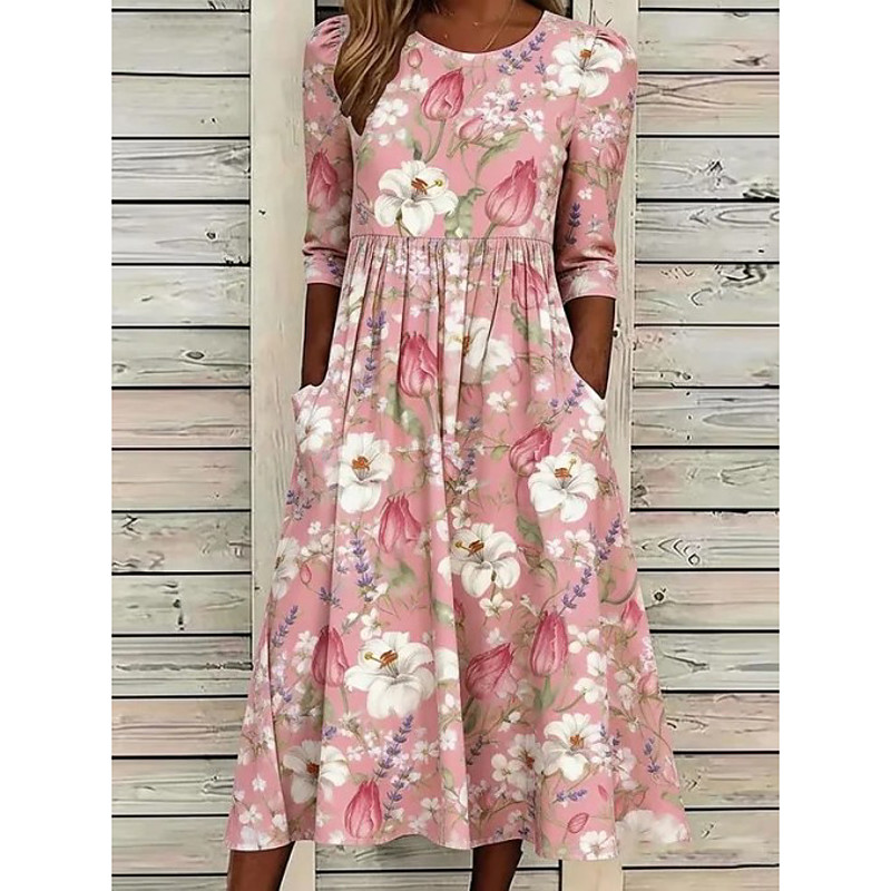 Women's Midi Dress Sheath Dress T Shirt Dress Tee Dress A Line Dress Summer Dress Vacation Casual Boho Daily Summer Dress Spring Dress Regular Fit Floral Graphic Short Sleeve Crew Neck Blue Pink