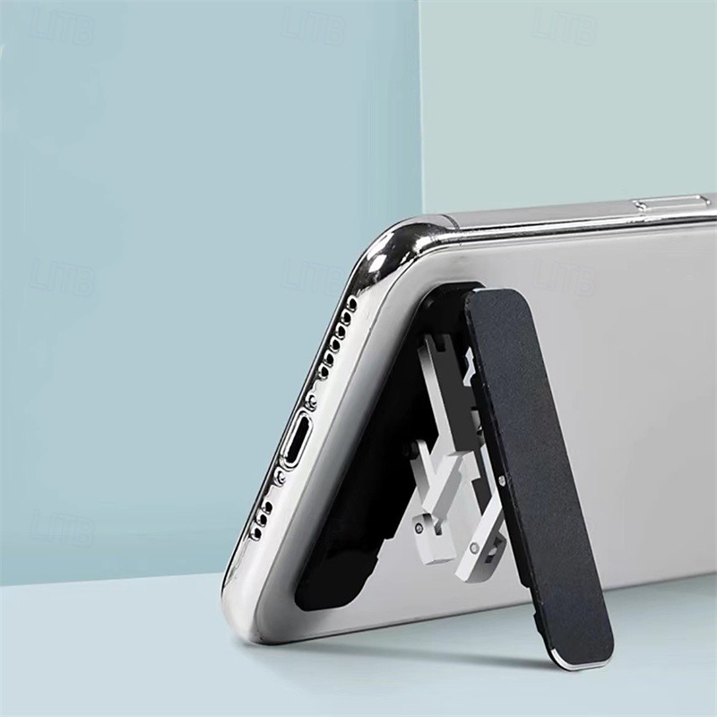 2 Pack Ultra-Thin Metal Phone Kickstand, Foldable Adjustable Cell Phone Stand for Desk, Vertical Horizontal Adhesive Stick-on Back Stand for iPhone 17 16 15 Pro Max, Samsung Galaxy, All Smartphones