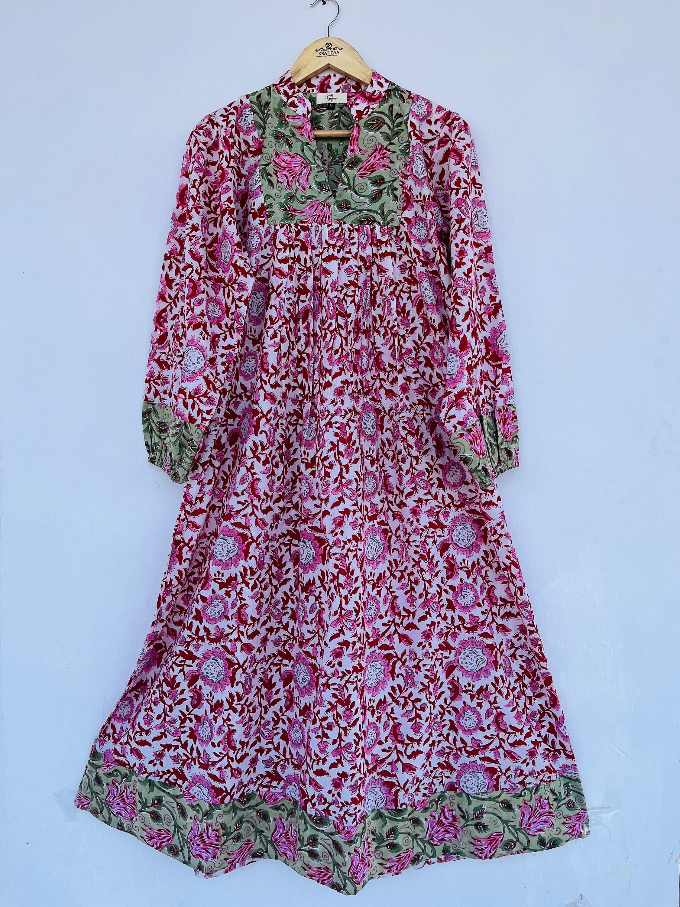 Bellissimo abito lungo indiano in cotone stampato / maxi abito lungo stampato a mano con blocchi / abito lungo boho / maxi abito boho