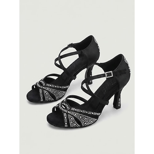 Professionelle Lateintanzschuhe für Damen – schwarzes Wildleder mit Strasssteinen, geeignet für Gesellschaftstanz Image