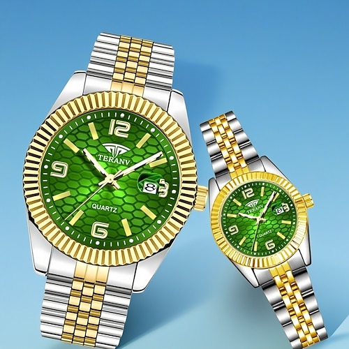 Partneruhren-Set, luxuriöse zweifarbige Armbanduhr mit blauem Zifferblatt aus Gold und Silber, Edelstahl, für Damen und Herren, elegantes Uhrenset als Geschenk zum Jahrestag, zur Hochzeit oder zum Image