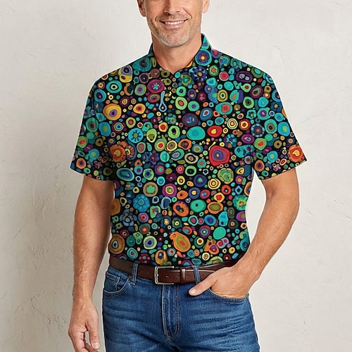 Retro Vintage Hippie 1970er Hemd Kurze Ärmel Hippie Abstrakt Kostüm Herren Musikfestival Party Alltagskleidung Erwachsene Hemd Frühling Sommer Image
