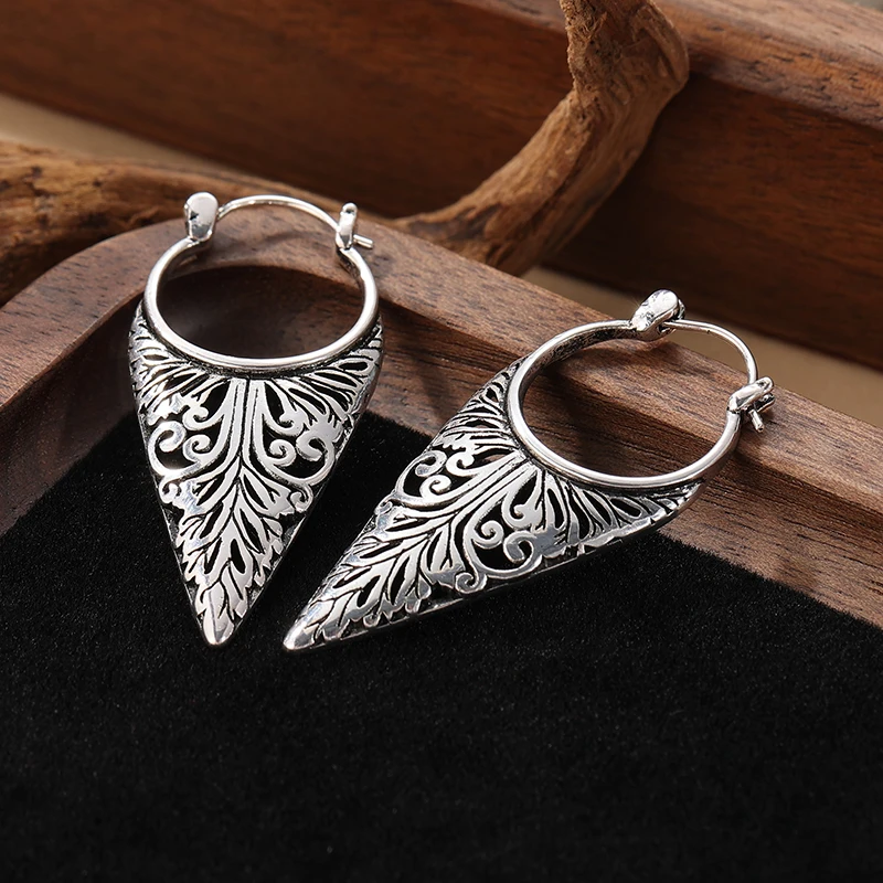 Vintage Hohl Ohrringe Antike Geometrische Tropfen Ohrringe Für Frauen Earing Schmuck Blatt Muster Ohrringe Image