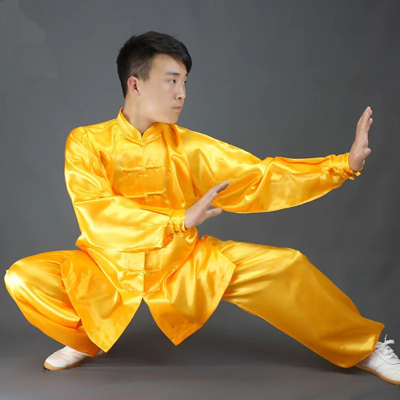 Chinesische traditionelle Tai Chi Kung Fu Uniformen Kinder Erwachsene Satin Performance Tanz kostüme Morgen Gymnastik Wushu Anzug Image