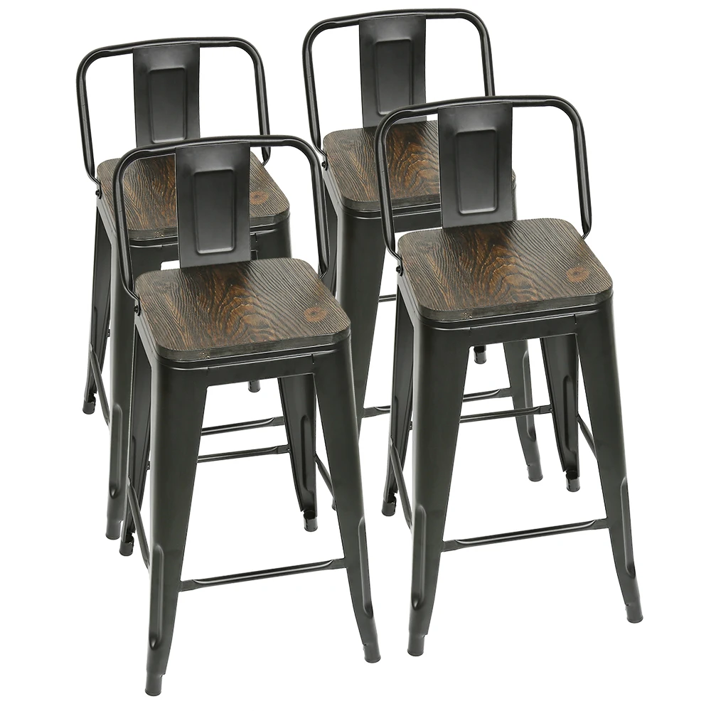 4er-Set schwarze Metall-Café-Mattenstühle und dunkle Barhocker aus Metall, perfekt für Küche und Bistro