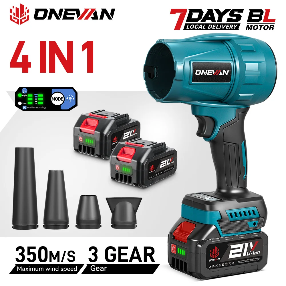 ONEVAN 3500W 4-in-1 Bürstenloser Elektrischer Luftturbo-Gebläse Kabelloser Laubbläser Leistungsstarkes Werkzeug für Makita 18V Akku Image