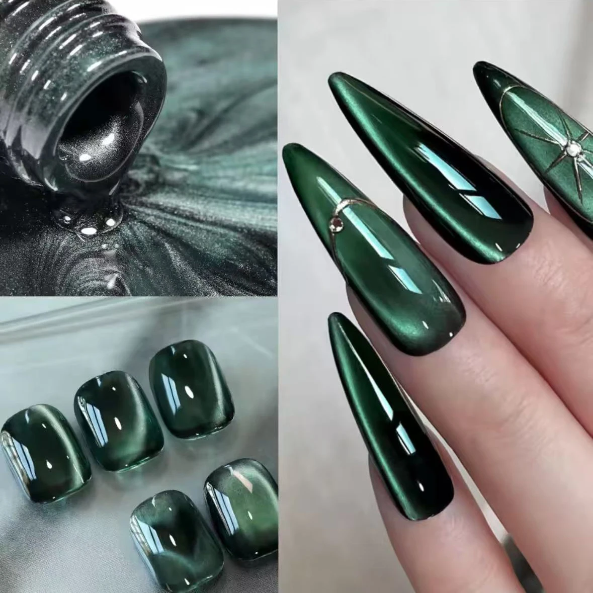 MIANEL 12ml Grüner Katzenaugen-Magnetgel-Nagellack Spider Lily Varnish Soak Of UV Light Nails Nagelstudio Winter Nails 1-21 Stück Image