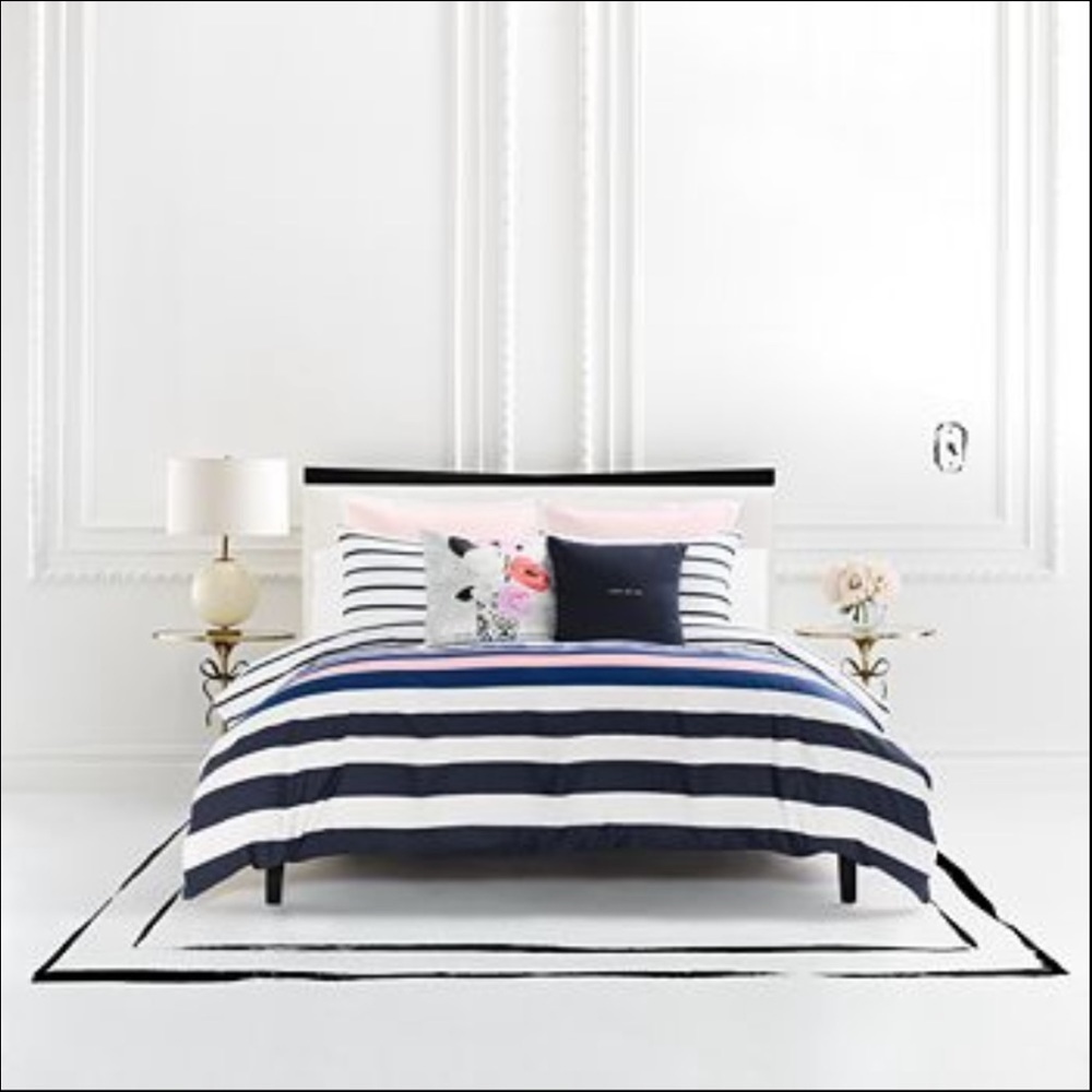 Kate Spade Bedding | H3 Kate Spade Gray White Standard 2 Pillow Covers Case Cotton Striped Bedding | Color: Gray/White | Size: Standard