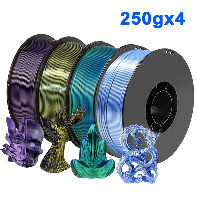 250 g, 500 g, 1 kg, zweifarbig, PLA-Seide, blau, grün, 3D-Drucker-Filament, 1,75 mm, zweifarbig, Seide, Silber, Blau, 3D-Druckmaterial 250 g x 4 Image