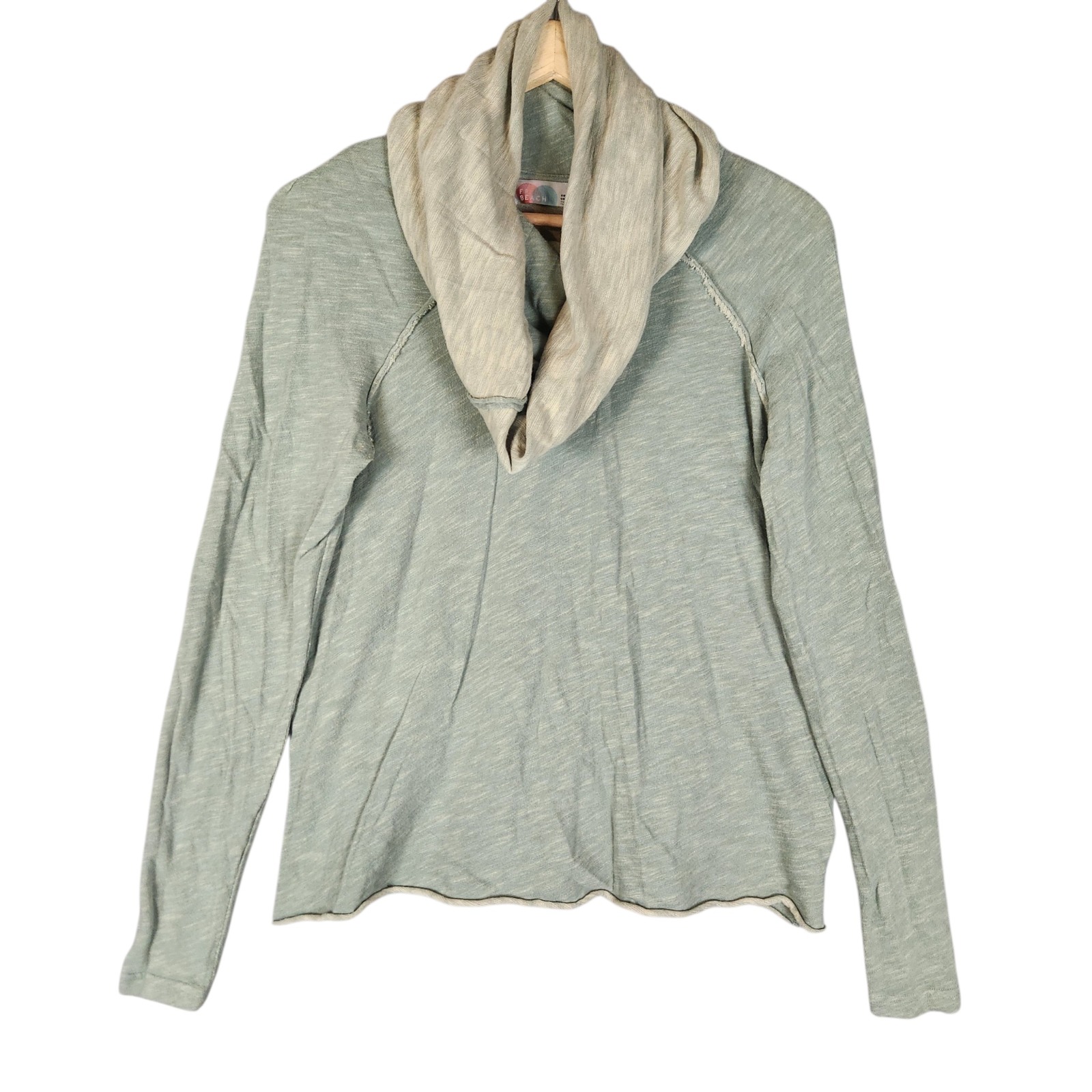 Free People Sweaters | Free People Beach Cocoon Cowl Pullover Top Size S-M Greeb Cowl Neck Slub Knit | Color: Green | Size: S
