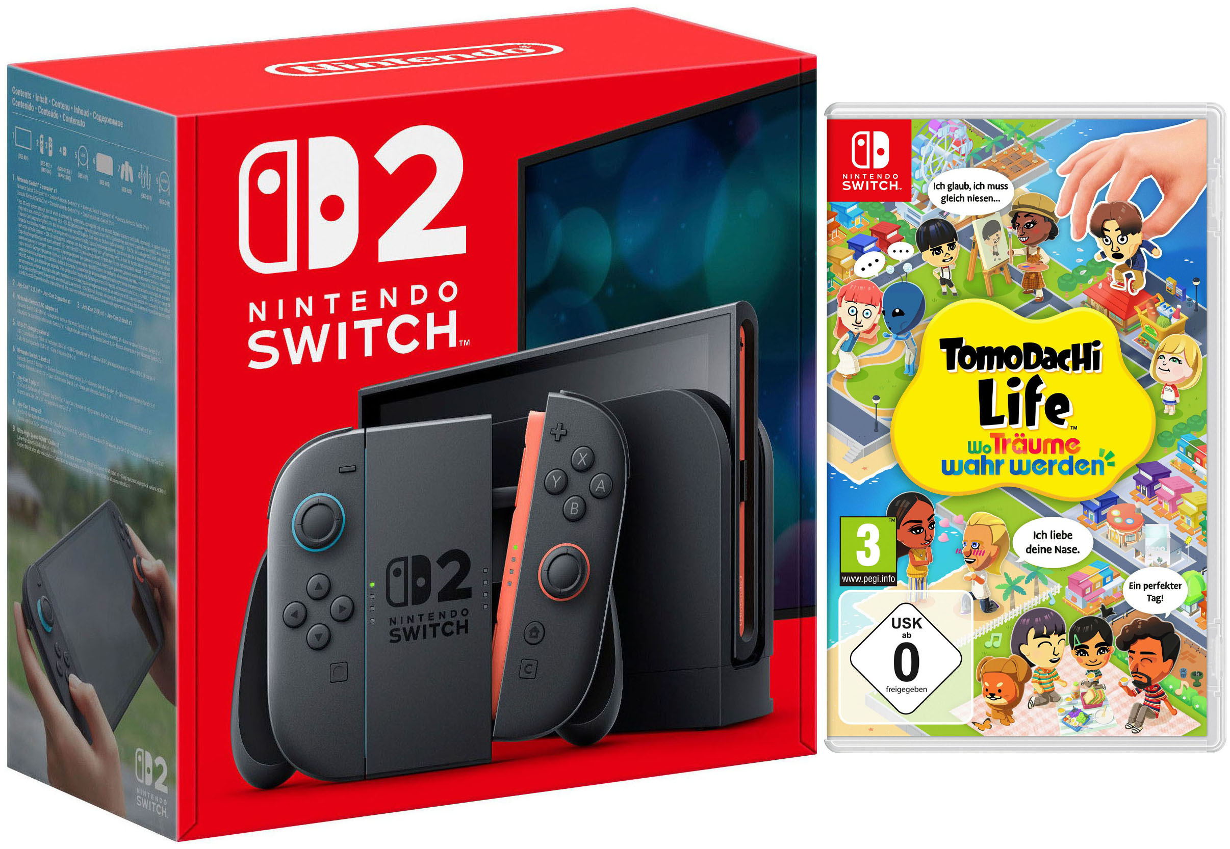 NINTENDO SWITCH 2 Konsolen-Set "Switch 2 + Tomodachi Life: Wo Träume wahr werden", schwarz, B:27,2cm H:16,6cm T:1,39cm, Spielekonsolen