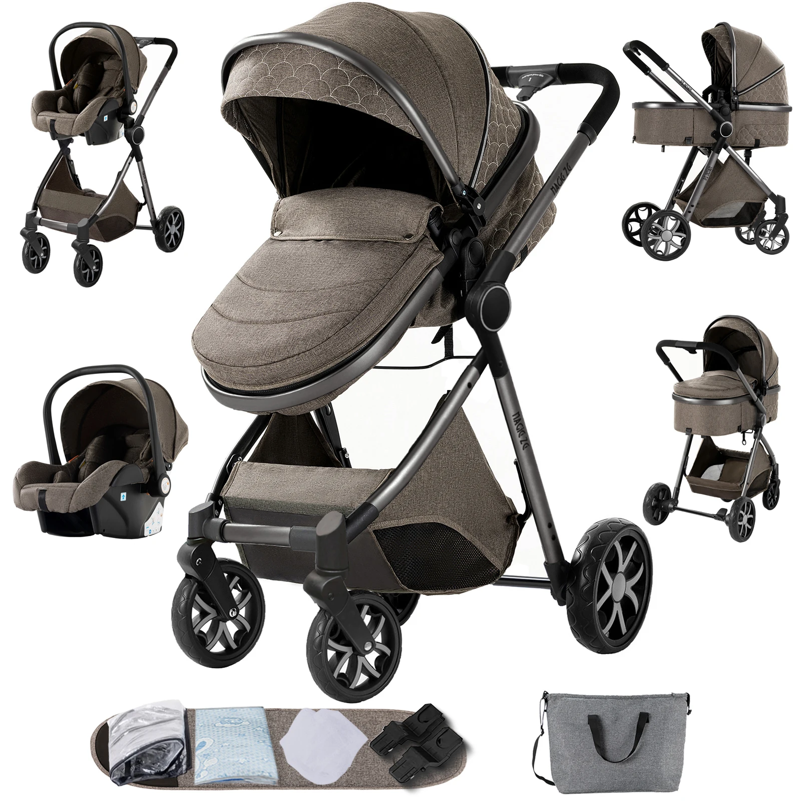 Warmer und bequemer 3-in-1-Kinderwagen mit Autositz, luxuriöser Kinderwagen, leichter Kinderwagen für Kleinkinder, Kinderwagen mit hoher Landschaft Image