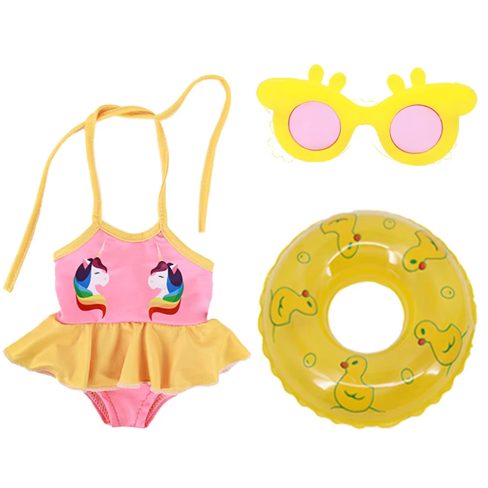 Puppenkleidung, Flamingo-Badeanzug, Sonnenbrille für 18 Zoll große amerikanische und 43 cm große Reborn-Babypuppen, Zubehör für Our Generation Girls Toys