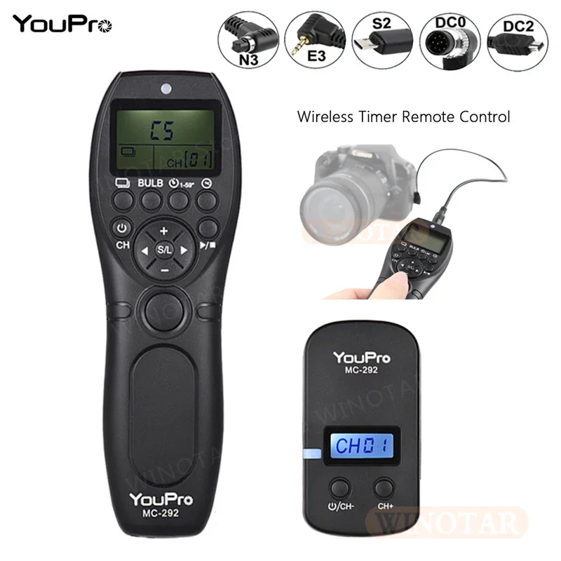 YouPro MC-292 DC0/DC2/N3/S2/E3/E2 2,4G Drahtlose Fernbedienung LCD Timer Auslöser Kanäle für Canon/Sony/Nikon/Fujifilm Image