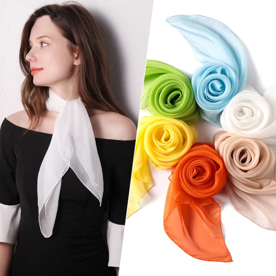 Einfarbig Chiffon Kleinen Schal frauen Halstuch 65*65 cm Platz Schal Schals Weibliche Haar Krawatten Bands schals Image