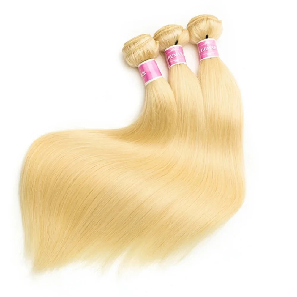 36 38 40 Zoll Blonde Glatte Echthaar-Bündel 613 Gefärbte Remy Rohhaar-Bündel 1/3/4 Stück Glatte Haarverlängerungen Image