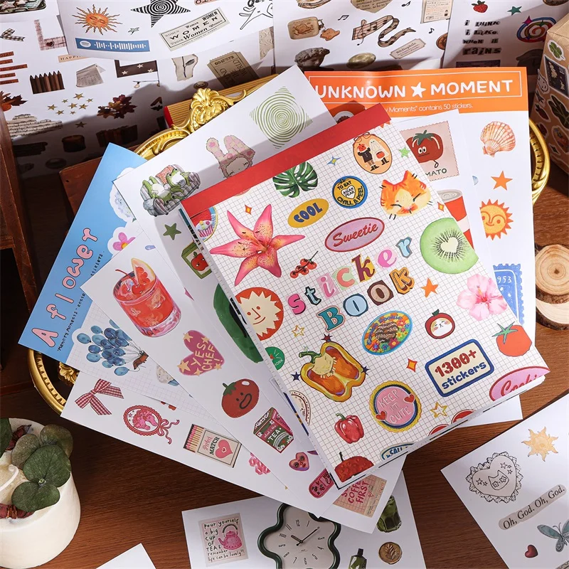 Moment Papier-Scrapbooking-Stickerbuch mit 50 verschiedenen Mustern von Tieren, Pflanzen, Früchten, Ästhetisches Material für DIY-Bastelarbeiten und Planer Image