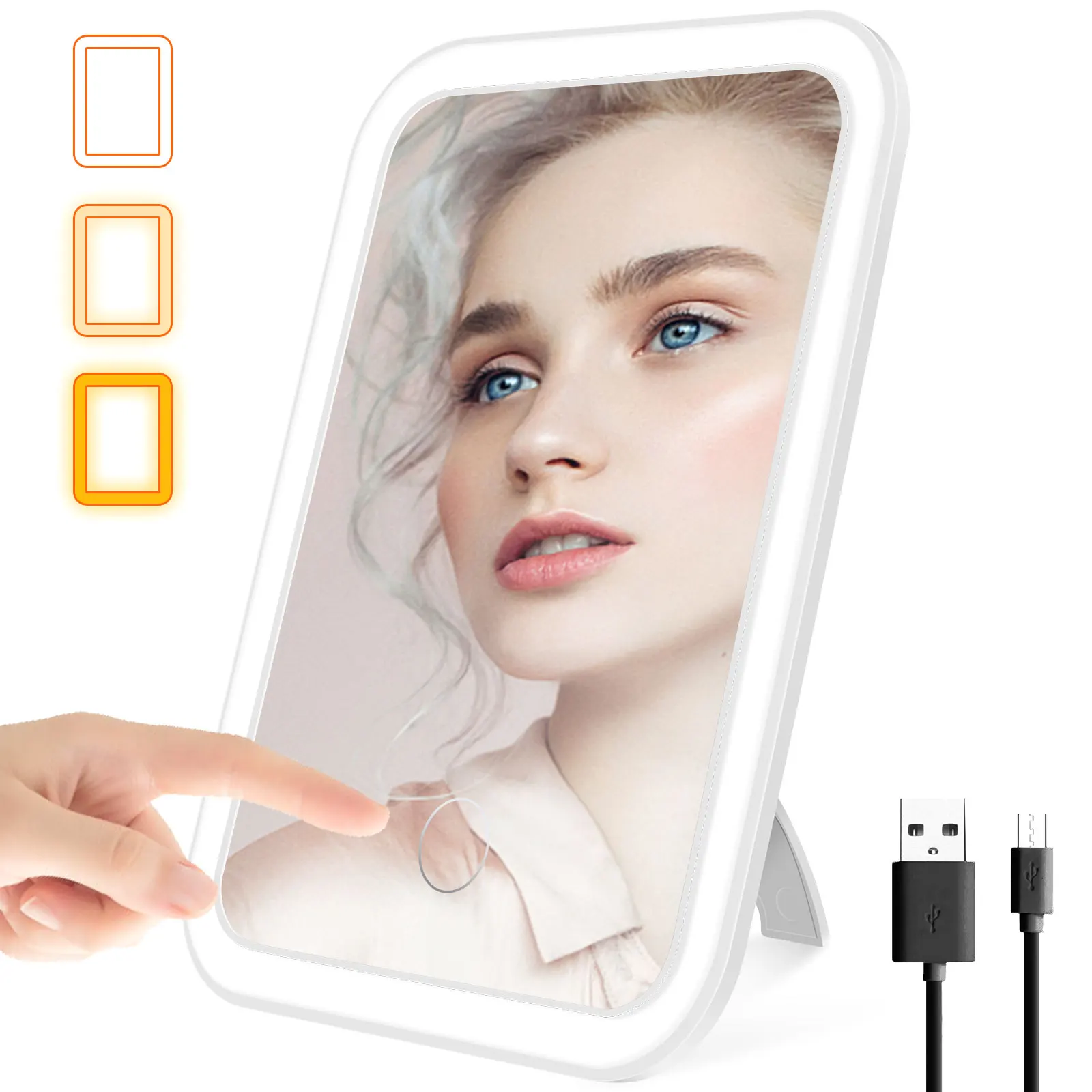 LED-Make-up-Spiegel, beleuchteter Kosmetikspiegel mit Ständer, dimmbar, Fülllicht, Len für Zuhause, Schlafzimmer, Schreibtisch, Reisen, tragbarer Kosmetikspiegel