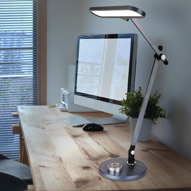 Lampada Da Tavolo Lampada Da Scrivania Lampada Da Tavolo Lampada Da Soggiorno Lampada Da Lettura Lampada Da Camera Da Letto, Alluminio Plastica Grigia, Dimmerabile Touch Cct Timer Mobile, Led 12w 500l