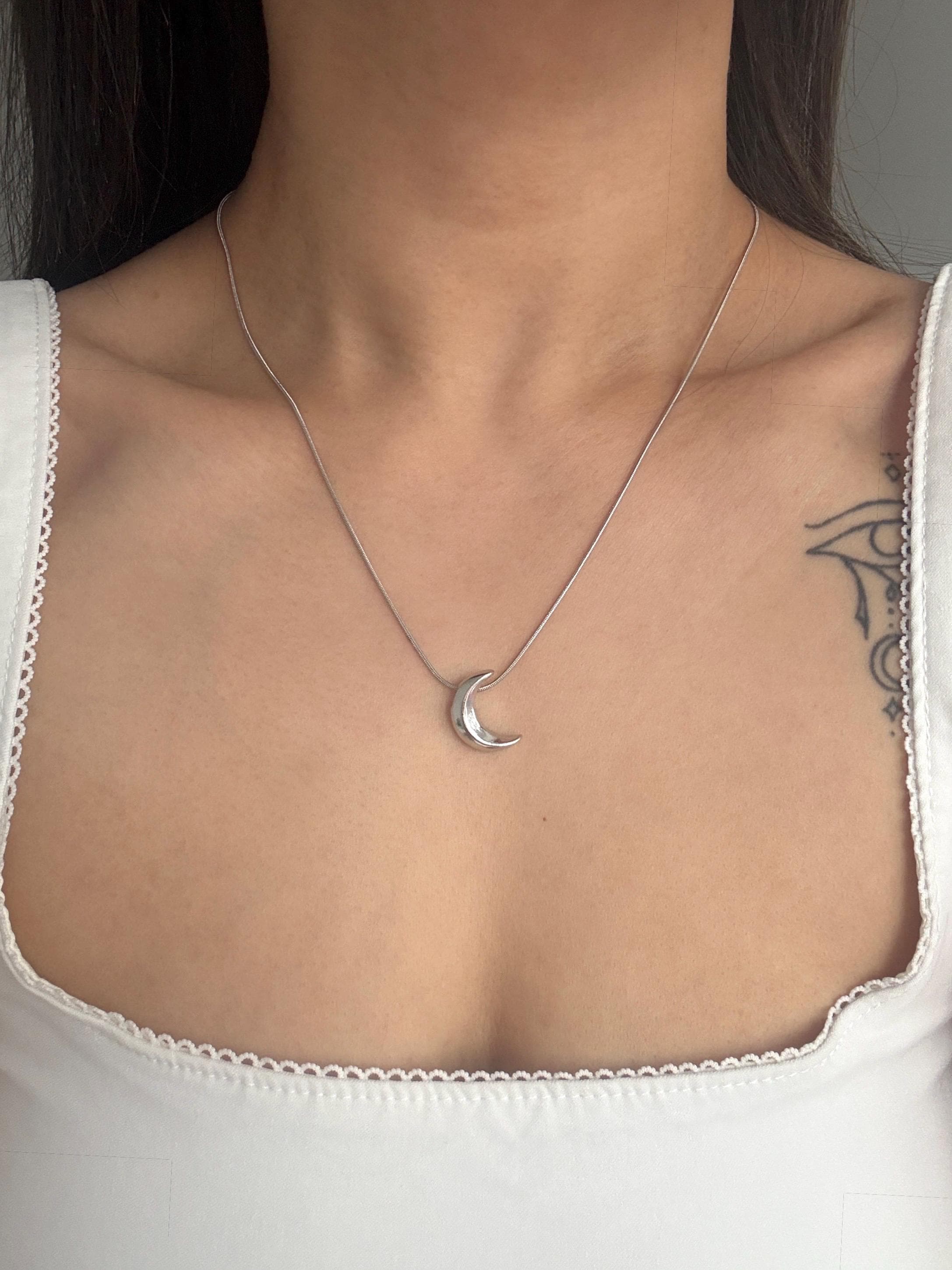 Collana con ciondolo a forma di mezzaluna, ciondolo a forma di luna gotica in argento, piccolo ciondolo a forma di luna celeste, gioielli da strega mi