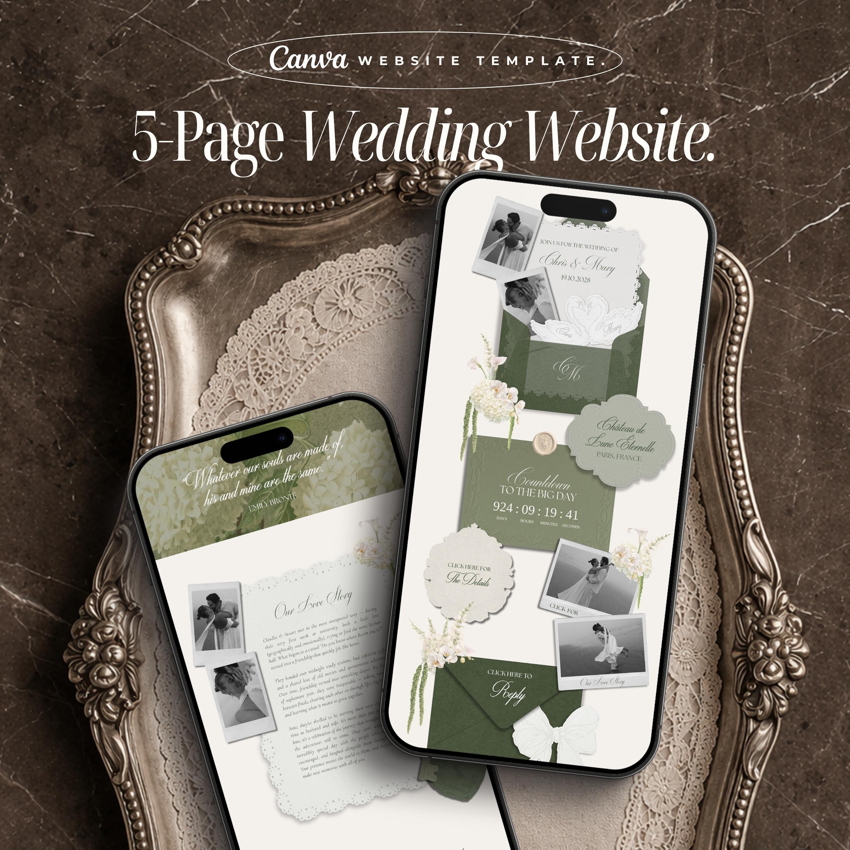 Modello di sito web per matrimoni vintage Sito web per matrimoni Swan Canva Sito web RSVP Invito a nozze digitale Sito web Save The Date Modello di ma