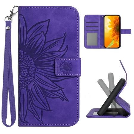 Cowithday Flip Wallet Cover Case for Google Pixel 7 Pro Phone Pixel 7 Pro 5G Cases for Cell Phones PU Leather Embossed Sunflower Shockproof Slim Case for Google Pixel 7 Pro 5G 6.7 inch Deep Purple