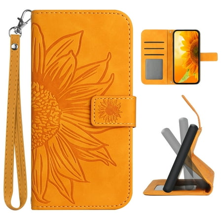 Cowithday Flip Wallet Cover Case for Google Pixel 7 Pro Phone Pixel 7 Pro 5G Cases for Cell Phones PU Leather Embossed Sunflower Shockproof Slim Case for Google Pixel 7 Pro 5G 6.7 inch Yellow