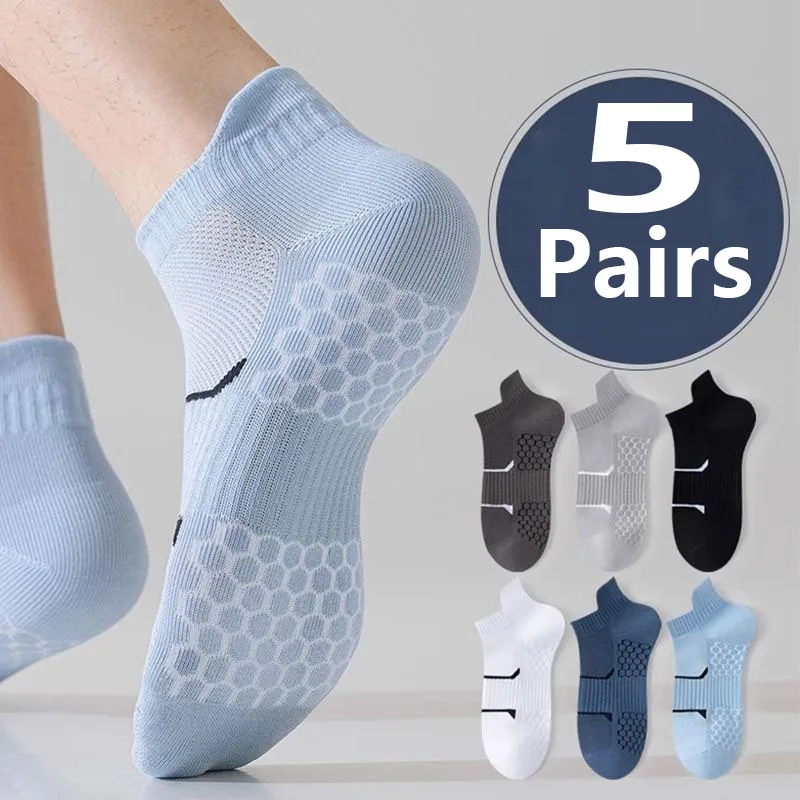 Trendige Herren-Knöchelsocken, 5 Paare/Lot, hochwertige, atmungsaktive Freizeitsocken für Herren, gestreift, Sport-Mesh-Socken, kurze Socken Image