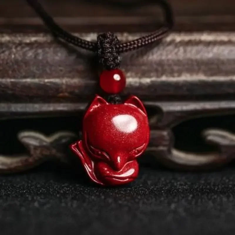 Mode Rot Zinnober Jade Carving Fuchs Geld Buddha Anhänger Halskette Schmuck Chinesische Heilung Frauen Mann Glück Geschenk Pullover Kette Image