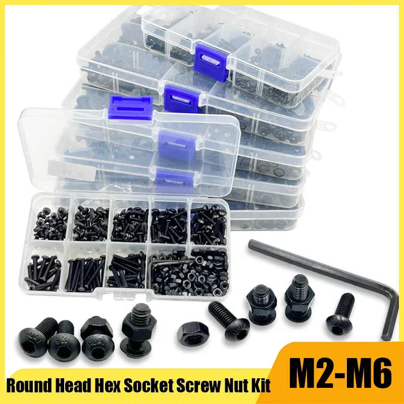 M2 m3 m4 m5 m6 rund schwarz 10,9 Grad Innen sechs kant Knopf Innen sechs kant Innen sechs kant schraube und Muttern satz Kohlenstoffs tahl Innen sechs kant schraube
