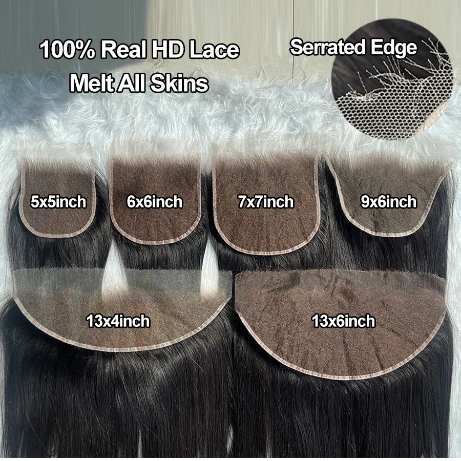 Eva Hair Real HD Lace Frontal Only Full 13x6 13x4 Invisible Melt Skin Lace 5x5 6x6 7x5 HD Verschluss Echthaar Body Wave&Straight Image