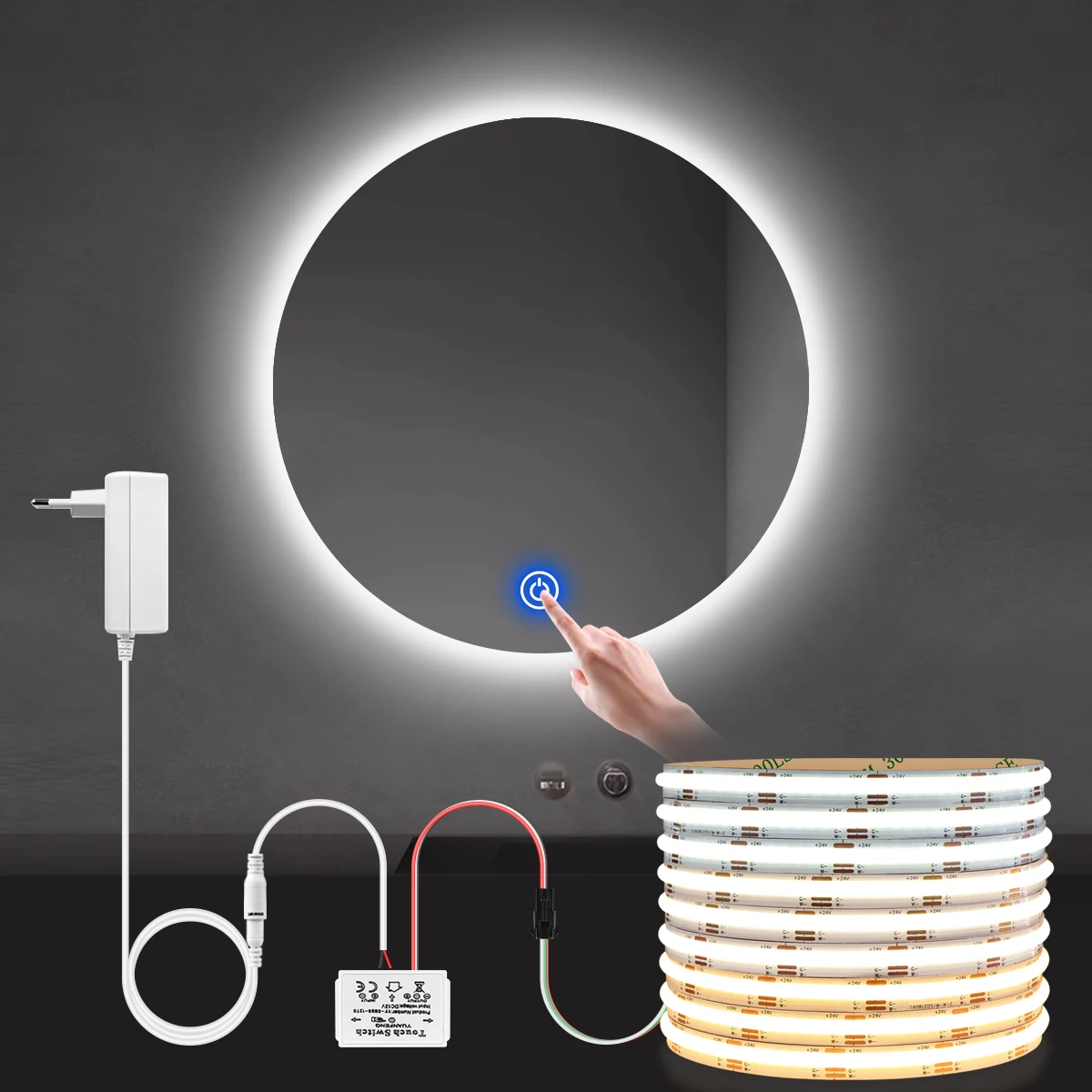 Schminktisch, Schminkspiegel, LED-Lichtleiste, COB, 24 V, CCT, 2700 K bis 6500 K, dimmbarer Touch-Schalter, Badezimmer-Kosmetikspiegel, Hintergrundbeleuchtung