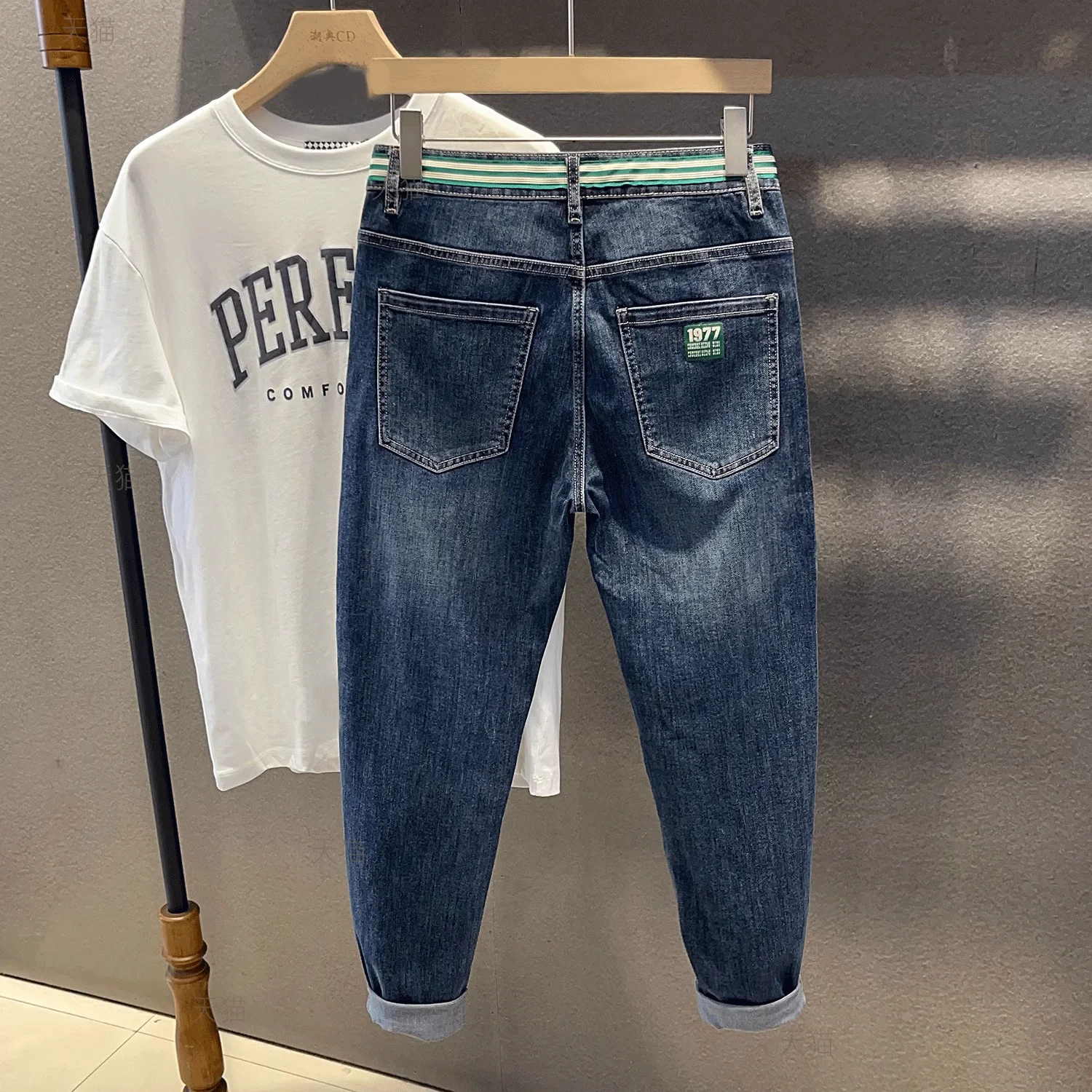 Mode Blau Jeans Männer Slim Fit Dünne Hohe Elastische Frühling Sommer Dünne Stil High-End-Männliche Hosen Trendy Casual boyfriend Jeans Image