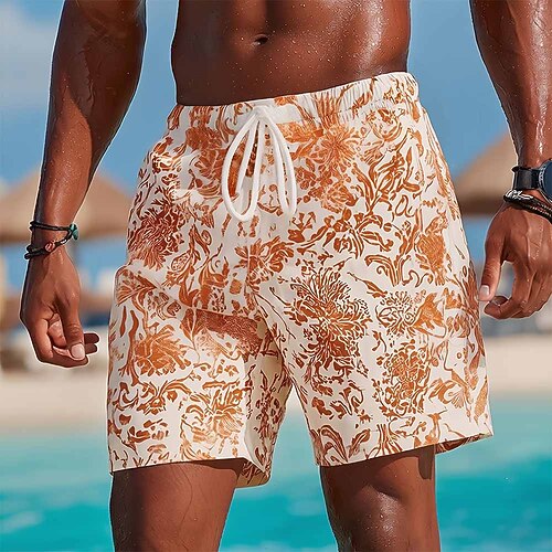 Herren Blatt Böhmische Tropische Pflanzen Badehosen Badeanzüge Badeshorts Boardshorts Mittlere Taille Hawaiianisch Strandurlaub Seitentaschen Netzfutter Elastischer Kordelzug in der Taille Designer Image
